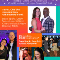 Join our next Salsa party on Friday 12th June in Oxford with Basil Heidi, Giles and Rosa